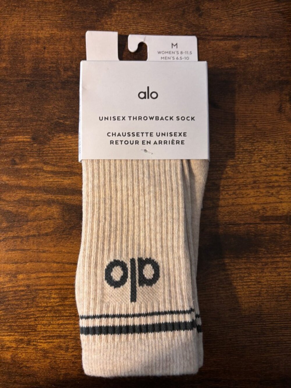 ALO Yoga Unisex Throwback Socks Oatmeal Heather Charcoal Green M NWT
